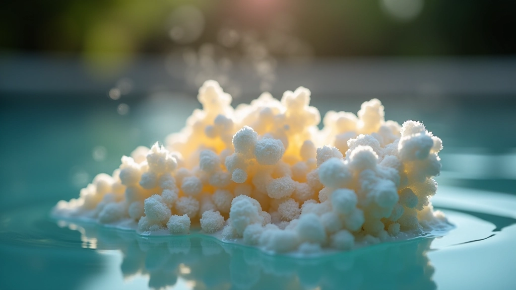 Close-up of mineral crystal formations in thermal spring water, showing sulfur and sodium deposits