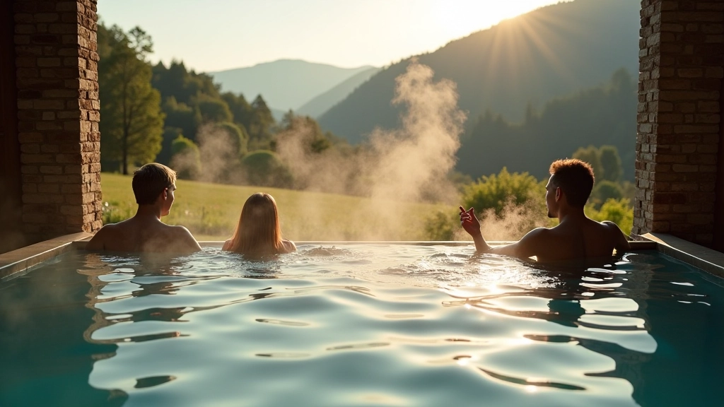 Tranquil spa resort nestled in Czech thermal spring region with guests enjoying wellness facilities