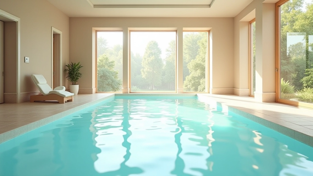 Serene interior of Czech sanatorium with natural light and mineral spring water treatment pools